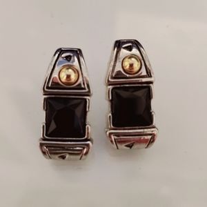 Vintage Black Onyx Silver Plated Earrings